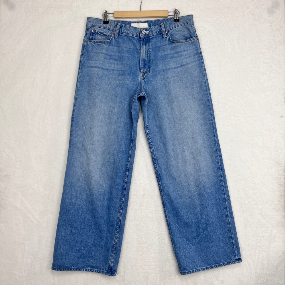 MOTHER Superior The Rerun Zip Sneak Jeans 32 Blue High Rise Wide Leg 100%Cotton